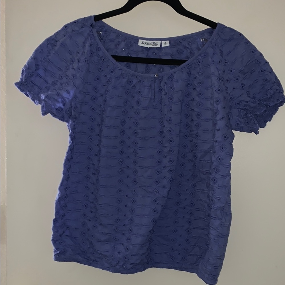 Gently Loved Women's Blue Eyelet Embroidered Top by St Johns Bay